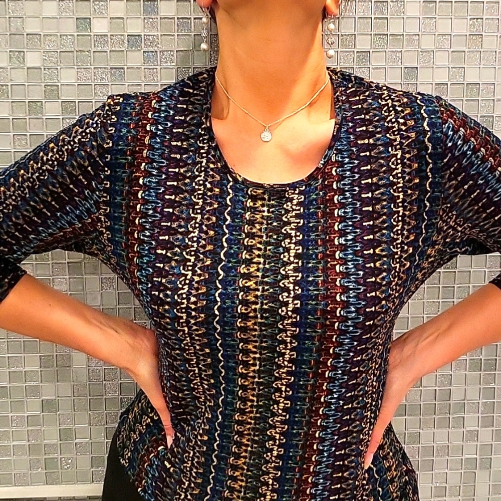 Multi-color & Metallic 3/4 Sleeve Blouse, PM, LIKE NEW condition! - Picture 2 of 10